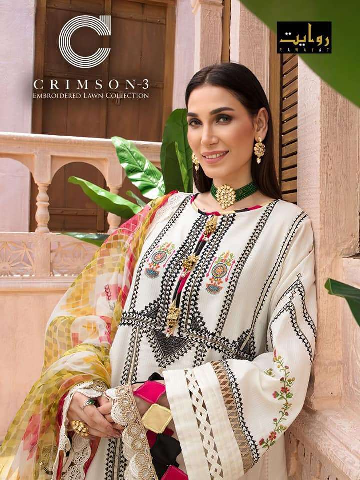 Rawayat Crimson Embroidered Lawn Collection Vol 3